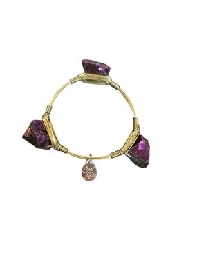 Gold Wire Bracelet with Purple Stone Chunks